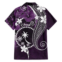 FSM Chuuk Family Matching Off Shoulder Maxi Dress and Hawaiian Shirt Turtle Tropical Flowers Polynesian - Purple LT14 - Polynesian Pride