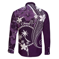 FSM Chuuk Family Matching Off Shoulder Maxi Dress and Hawaiian Shirt Turtle Tropical Flowers Polynesian - Purple LT14 - Polynesian Pride