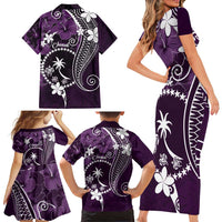 FSM Chuuk Family Matching Short Sleeve Bodycon Dress and Hawaiian Shirt Turtle Tropical Flowers Polynesian - Purple LT14 - Polynesian Pride