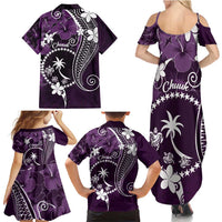 FSM Chuuk Family Matching Summer Maxi Dress and Hawaiian Shirt Turtle Tropical Flowers Polynesian - Purple LT14 - Polynesian Pride
