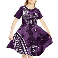 FSM Chuuk Kid Short Sleeve Dress Turtle Tropical Flowers Polynesian - Purple LT14 - Polynesian Pride