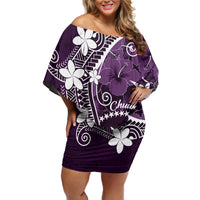 FSM Chuuk Off Shoulder Short Dress Turtle Tropical Flowers Polynesian - Purple LT14 Women Purple - Polynesian Pride