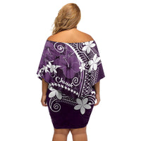 FSM Chuuk Off Shoulder Short Dress Turtle Tropical Flowers Polynesian - Purple LT14 - Polynesian Pride