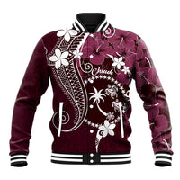 FSM Chuuk Baseball Jacket Turtle Tropical Flowers Polynesian - Pink LT14 Unisex Pink - Polynesian Pride