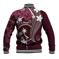 FSM Chuuk Baseball Jacket Turtle Tropical Flowers Polynesian - Pink LT14 - Polynesian Pride
