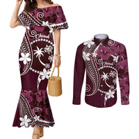 FSM Chuuk Couples Matching Mermaid Dress and Long Sleeve Button Shirt Turtle Tropical Flowers Polynesian - Pink LT14 Pink - Polynesian Pride