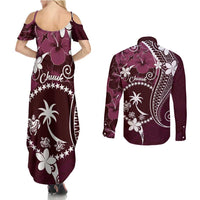 FSM Chuuk Couples Matching Summer Maxi Dress and Long Sleeve Button Shirt Turtle Tropical Flowers Polynesian - Pink LT14 - Polynesian Pride