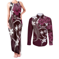 FSM Chuuk Couples Matching Tank Maxi Dress and Long Sleeve Button Shirt Turtle Tropical Flowers Polynesian - Pink LT14 Pink - Polynesian Pride