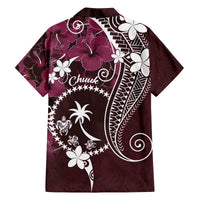 FSM Chuuk Family Matching Off The Shoulder Long Sleeve Dress and Hawaiian Shirt Turtle Tropical Flowers Polynesian - Pink LT14 - Polynesian Pride