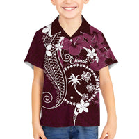 FSM Chuuk Family Matching Off The Shoulder Long Sleeve Dress and Hawaiian Shirt Turtle Tropical Flowers Polynesian - Pink LT14 Son's Shirt Pink - Polynesian Pride