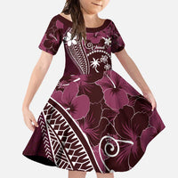 FSM Chuuk Family Matching Off Shoulder Maxi Dress and Hawaiian Shirt Turtle Tropical Flowers Polynesian - Pink LT14 Daughter's Dress Pink - Polynesian Pride