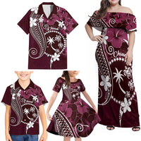 FSM Chuuk Family Matching Off Shoulder Maxi Dress and Hawaiian Shirt Turtle Tropical Flowers Polynesian - Pink LT14 - Polynesian Pride