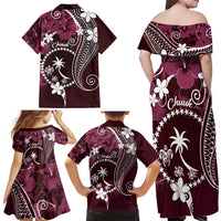 FSM Chuuk Family Matching Off Shoulder Maxi Dress and Hawaiian Shirt Turtle Tropical Flowers Polynesian - Pink LT14 - Polynesian Pride