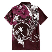 FSM Chuuk Family Matching Off Shoulder Maxi Dress and Hawaiian Shirt Turtle Tropical Flowers Polynesian - Pink LT14 - Polynesian Pride