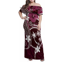 FSM Chuuk Family Matching Off Shoulder Maxi Dress and Hawaiian Shirt Turtle Tropical Flowers Polynesian - Pink LT14 Mom's Dress Pink - Polynesian Pride