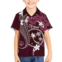 FSM Chuuk Family Matching Off Shoulder Maxi Dress and Hawaiian Shirt Turtle Tropical Flowers Polynesian - Pink LT14 Son's Shirt Pink - Polynesian Pride