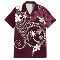 FSM Chuuk Family Matching Off Shoulder Short Dress and Hawaiian Shirt Turtle Tropical Flowers Polynesian - Pink LT14 Dad's Shirt - Short Sleeve Pink - Polynesian Pride