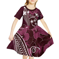 FSM Chuuk Kid Short Sleeve Dress Turtle Tropical Flowers Polynesian - Pink LT14 - Polynesian Pride