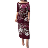 FSM Chuuk Puletasi Turtle Tropical Flowers Polynesian - Pink LT14 Long Dress Pink - Polynesian Pride