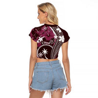 FSM Chuuk Raglan Cropped T Shirt Turtle Tropical Flowers Polynesian - Pink LT14 - Polynesian Pride