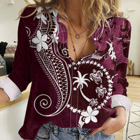 FSM Chuuk Women Casual Shirt Turtle Tropical Flowers Polynesian - Pink LT14 Female Pink - Polynesian Pride