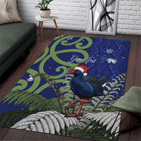 Personalized New Zealand Pukeko Christmas Area Rug Meri Kirihimete Taniko Ponga Koru Blue - Polynesian Pride