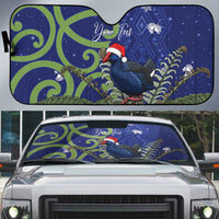 Personalized New Zealand Pukeko Christmas Auto Sun Shade Meri Kirihimete Taniko Ponga Koru Blue - Polynesian Pride