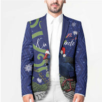 Personalized New Zealand Pukeko Christmas Blazer Meri Kirihimete Taniko Ponga Koru Blue - Polynesian Pride