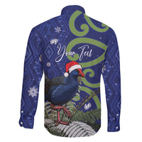 Personalized New Zealand Pukeko Christmas Family Matching Long Sleeve Bodycon Dress and Hawaiian Shirt Meri Kirihimete Taniko Ponga Koru Blue LT14 - Polynesian Pride