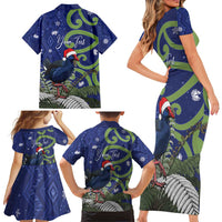 Personalized New Zealand Pukeko Christmas Family Matching Short Sleeve Bodycon Dress and Hawaiian Shirt Meri Kirihimete Taniko Ponga Koru Blue LT14 - Polynesian Pride