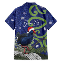 Personalized New Zealand Pukeko Christmas Family Matching Short Sleeve Bodycon Dress and Hawaiian Shirt Meri Kirihimete Taniko Ponga Koru Blue LT14 - Polynesian Pride