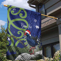 Personalized New Zealand Pukeko Christmas Garden Flag Meri Kirihimete Taniko Ponga Koru Blue - Polynesian Pride