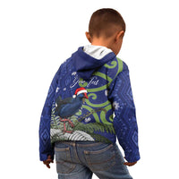 Personalized New Zealand Pukeko Christmas Kid Hoodie Meri Kirihimete Taniko Ponga Koru Blue - Polynesian Pride