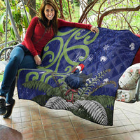 Personalized New Zealand Pukeko Christmas Quilt Meri Kirihimete Taniko Ponga Koru Blue - Polynesian Pride