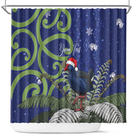 Personalized New Zealand Pukeko Christmas Shower Curtain Meri Kirihimete Taniko Ponga Koru Blue - Polynesian Pride