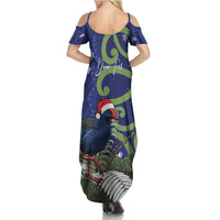Personalized New Zealand Pukeko Christmas Summer Maxi Dress Meri Kirihimete Taniko Ponga Koru Blue - Polynesian Pride