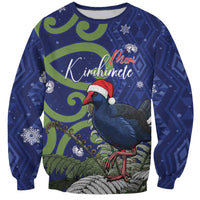 Personalized New Zealand Pukeko Christmas Sweatshirt Meri Kirihimete Taniko Ponga Koru Blue - Polynesian Pride