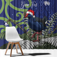 Personalized New Zealand Pukeko Christmas Window Curtain Meri Kirihimete Taniko Ponga Koru Blue - Polynesian Pride