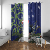 Personalized New Zealand Pukeko Christmas Window Curtain Meri Kirihimete Taniko Ponga Koru Blue - Polynesian Pride