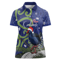 Personalized New Zealand Pukeko Christmas Women Polo Shirt Meri Kirihimete Taniko Ponga Koru Blue LT14 Female Blue - Polynesian Pride