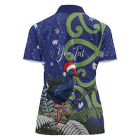 Personalized New Zealand Pukeko Christmas Women Polo Shirt Meri Kirihimete Taniko Ponga Koru Blue LT14 - Polynesian Pride