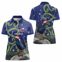 Personalized New Zealand Pukeko Christmas Women Polo Shirt Meri Kirihimete Taniko Ponga Koru Blue LT14 - Polynesian Pride
