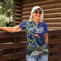 Personalized New Zealand Pukeko Christmas Women Polo Shirt Meri Kirihimete Taniko Ponga Koru Blue LT14 - Polynesian Pride