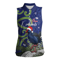 Personalized New Zealand Pukeko Christmas Women Sleeveless Polo Shirt Meri Kirihimete Taniko Ponga Koru Blue - Polynesian Pride