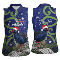 Personalized New Zealand Pukeko Christmas Women Sleeveless Polo Shirt Meri Kirihimete Taniko Ponga Koru Blue - Polynesian Pride
