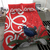 Personalized New Zealand Pukeko Christmas Bedding Set Meri Kirihimete Taniko Ponga Koru Red - Polynesian Pride