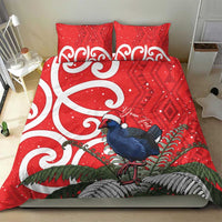 Personalized New Zealand Pukeko Christmas Bedding Set Meri Kirihimete Taniko Ponga Koru Red - Polynesian Pride