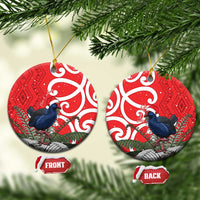 Personalized New Zealand Pukeko Christmas Ceramic Ornament Meri Kirihimete Taniko Ponga Koru Red - Polynesian Pride