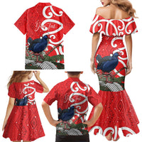 Personalized New Zealand Pukeko Christmas Family Matching Mermaid Dress and Hawaiian Shirt Meri Kirihimete Taniko Ponga Koru Red LT14 - Polynesian Pride