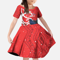 Personalized New Zealand Pukeko Christmas Family Matching Short Sleeve Bodycon Dress and Hawaiian Shirt Meri Kirihimete Taniko Ponga Koru Red LT14 Daughter's Dress Red - Polynesian Pride